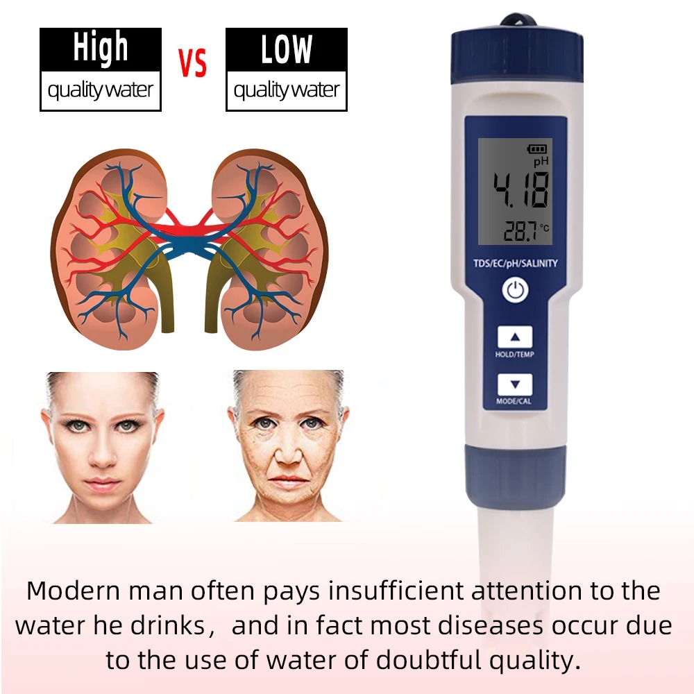 Misuratore di salinità 5 IN 1  - Ph Meter Digital Water Tester recensione e prezzo